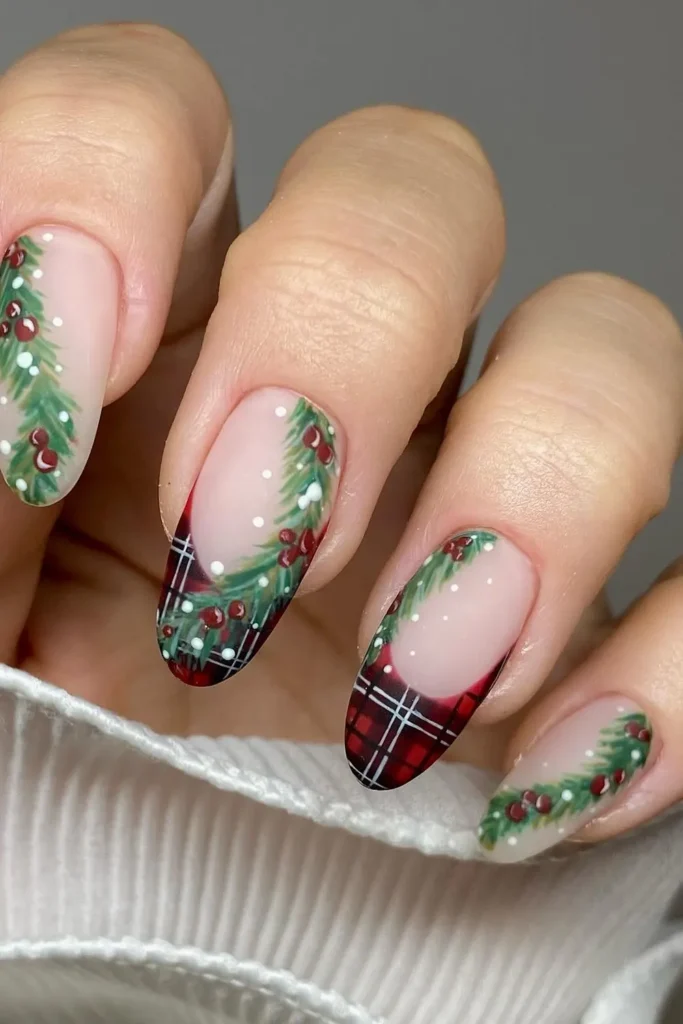 Snowy Pine Garland Meets Flannel Plaid