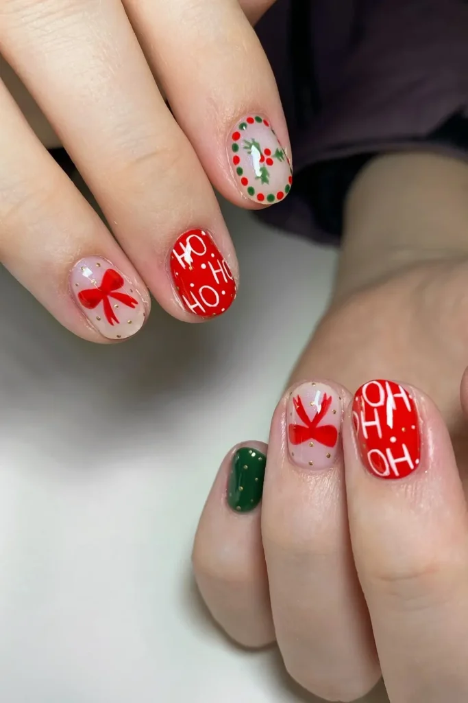 HO HO HO, Bows, and a Dotted Wreath