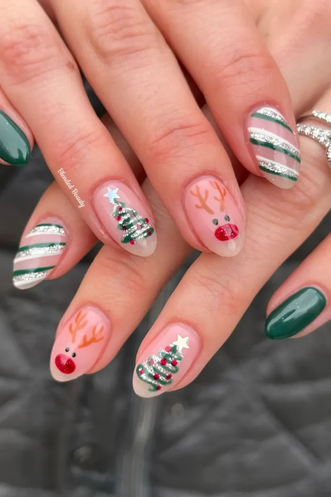 Reindeer, Christmas Trees, and Green Candy Stripes