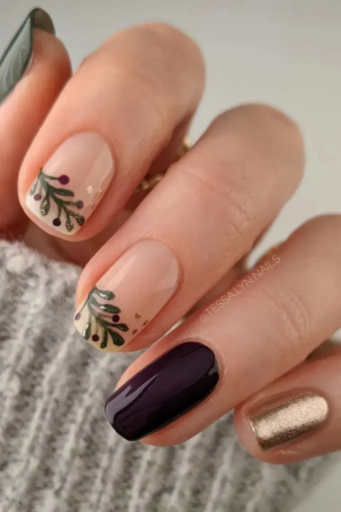Fern Sprigs, Plum, and Champagne Gold