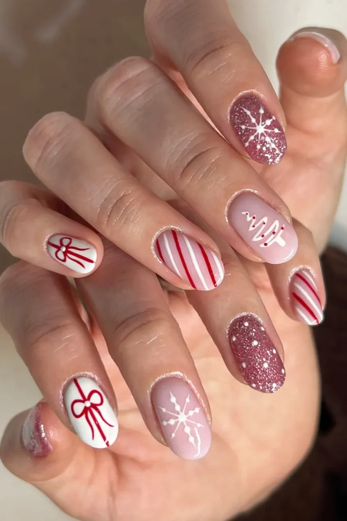 Pink, Red, and White Christmas Nail Mix