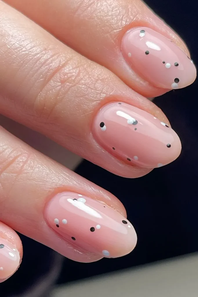 Black and White Speckles on Sheer Pink