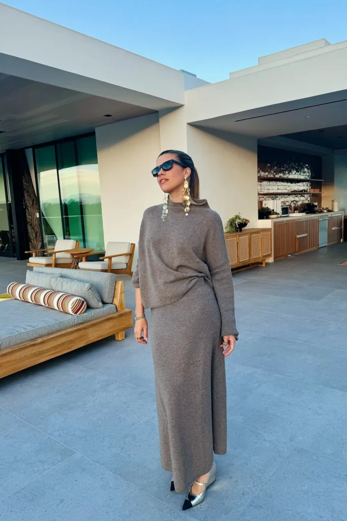 Taupe Knit Set With a Maxi Skirt for Hosting