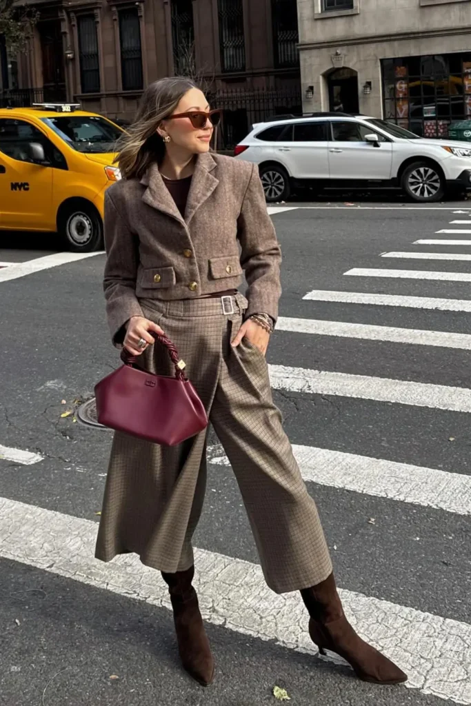 Tweed Jacket and Wide Leg Cropped Trousers