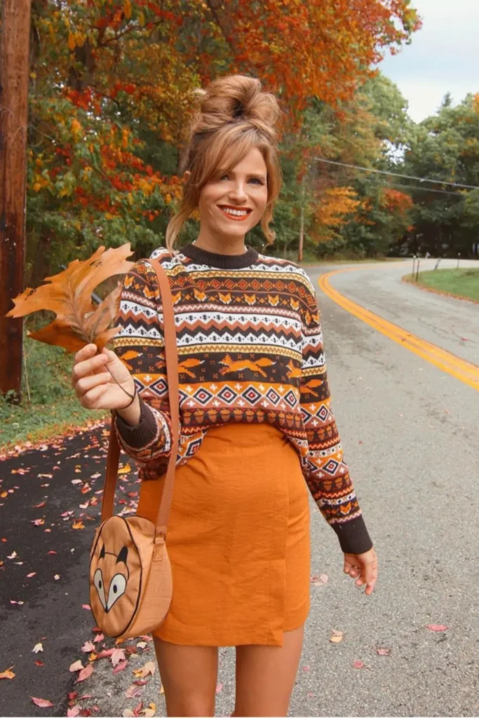  Fox Fair Isle Sweater and a Rust Mini Skirt