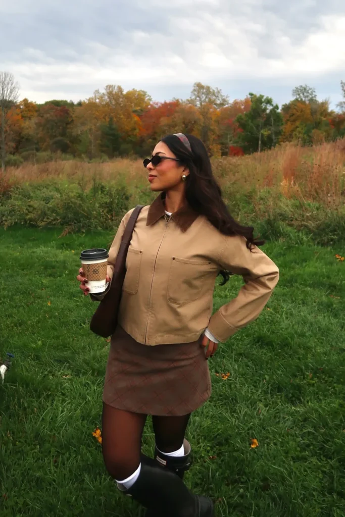 Corduroy Collar Jacket and a Brown Plaid Mini
