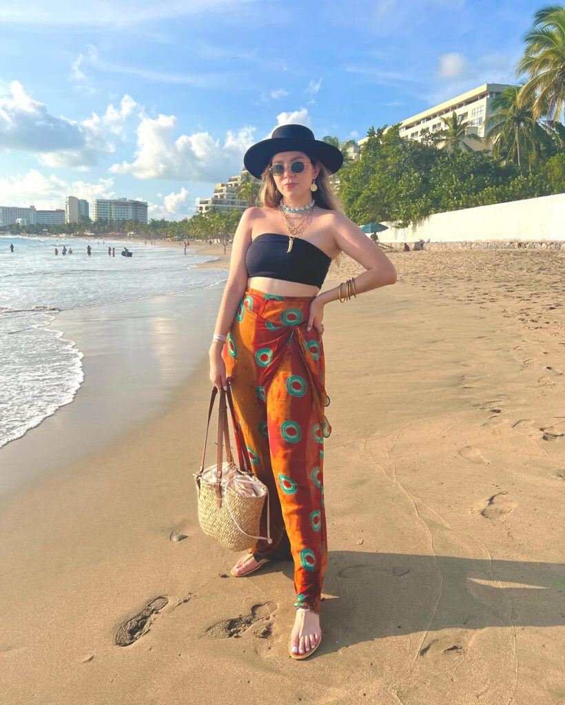  Black Bandeau Top With Printed Wrap Trousers