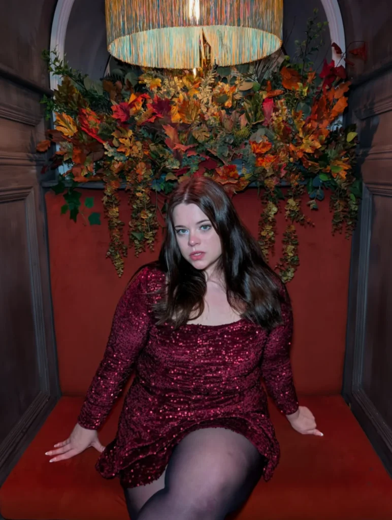 Burgundy Sequin Mini Dress With Black Tights