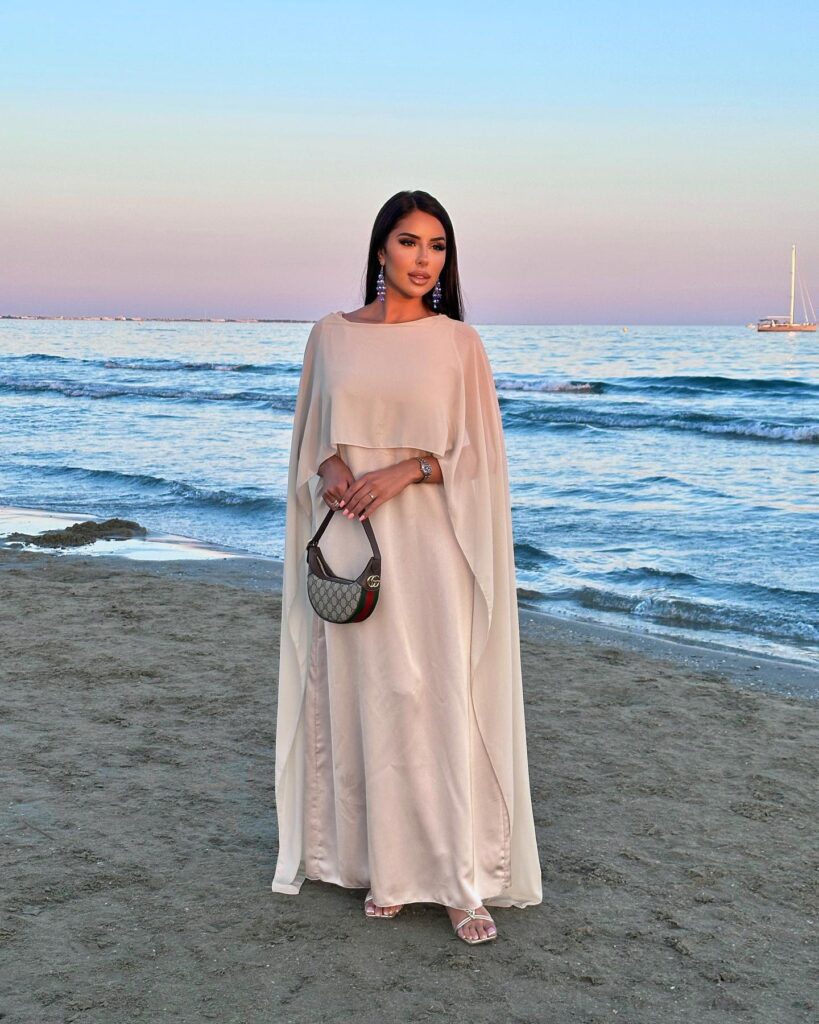 Ivory Cape Maxi Dress for an Elegant Beach Evening