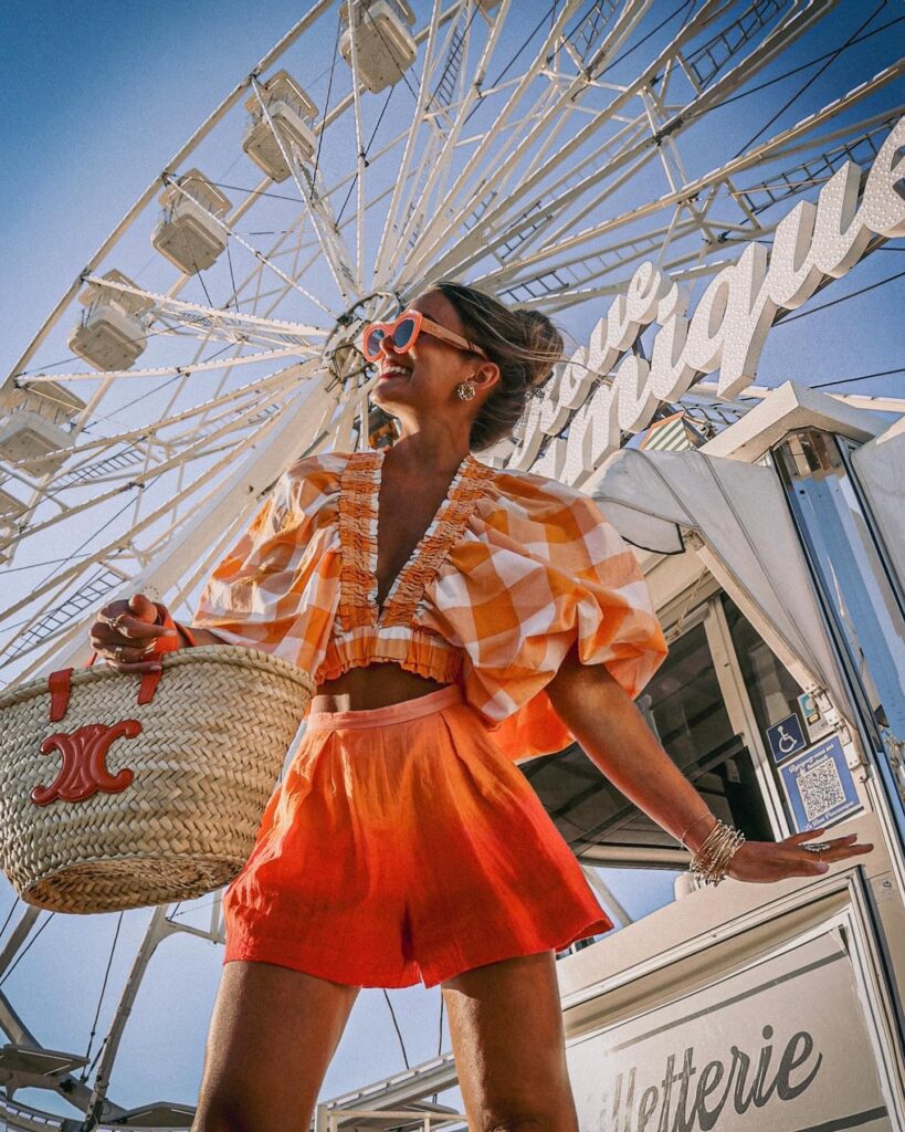 Orange Gingham Crop Top With Matching Shorts