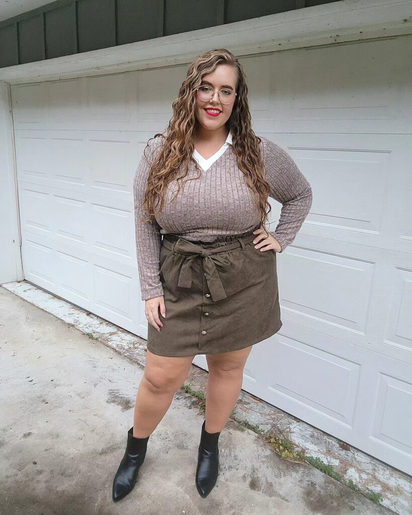Ribbed Knit Top With a Paperbag Mini Skirt