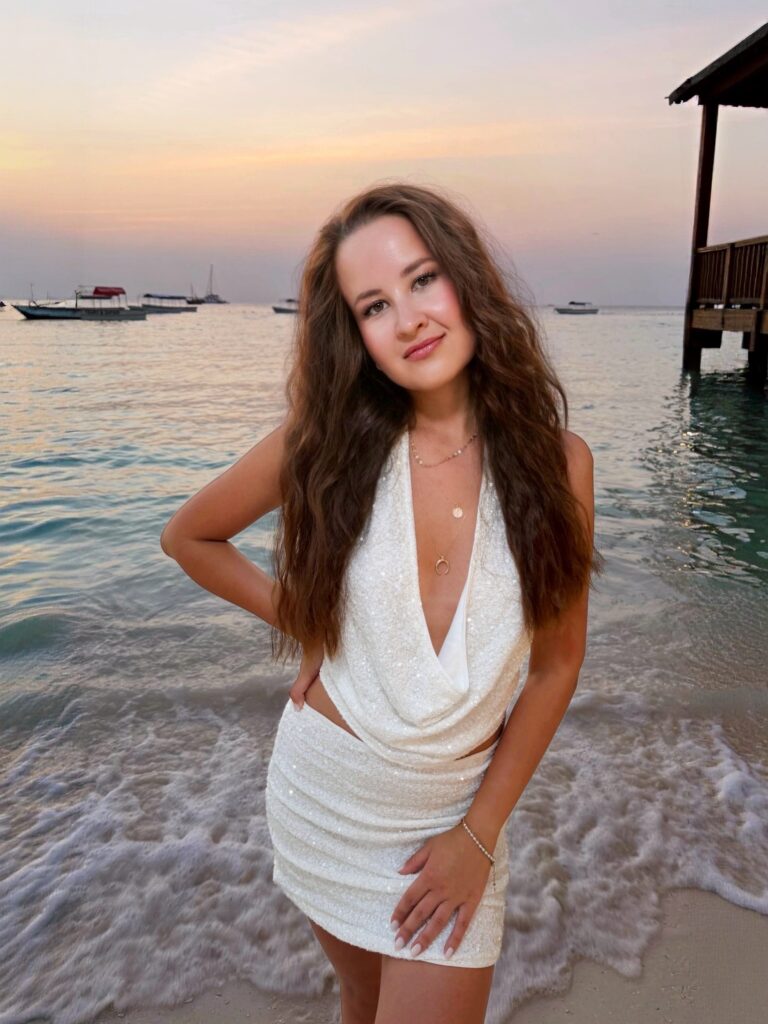 White Sequin Mini Dress With a Draped Neckline