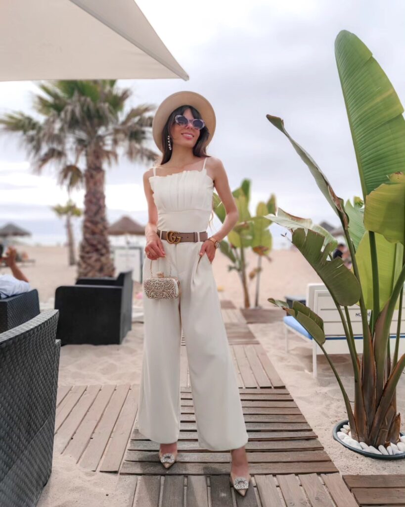 White Wide-Leg Jumpsuit With a Belt